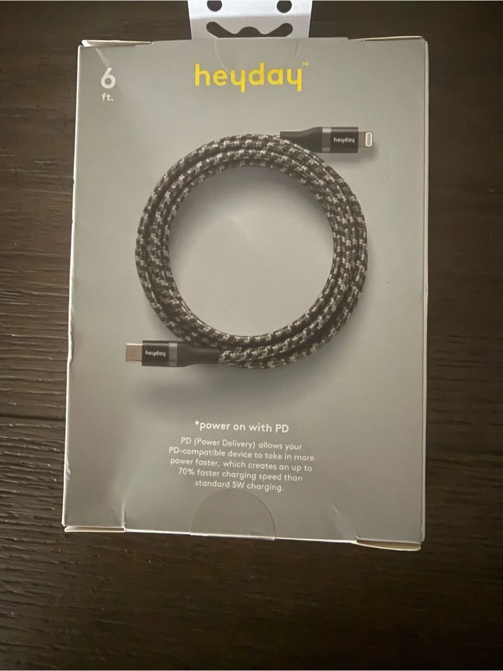 heyday Braided Lightning to USB-C Cable in Black and Gray - 6 ft